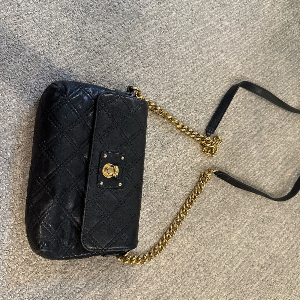 Marc Jacobs Black Quilted Crossbody Bag with Gold Chain